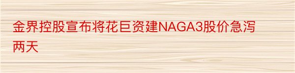 金界控股宣布将花巨资建NAGA3股价急泻两天