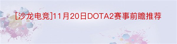 [沙龙电竞]11月20日DOTA2赛事前瞻推荐
