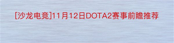 [沙龙电竞]11月12日DOTA2赛事前瞻推荐
